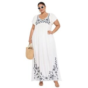 J.Crew Ivory Floral Embroidered Smocked Empire Waist Maxi Dress 24 Plus Size